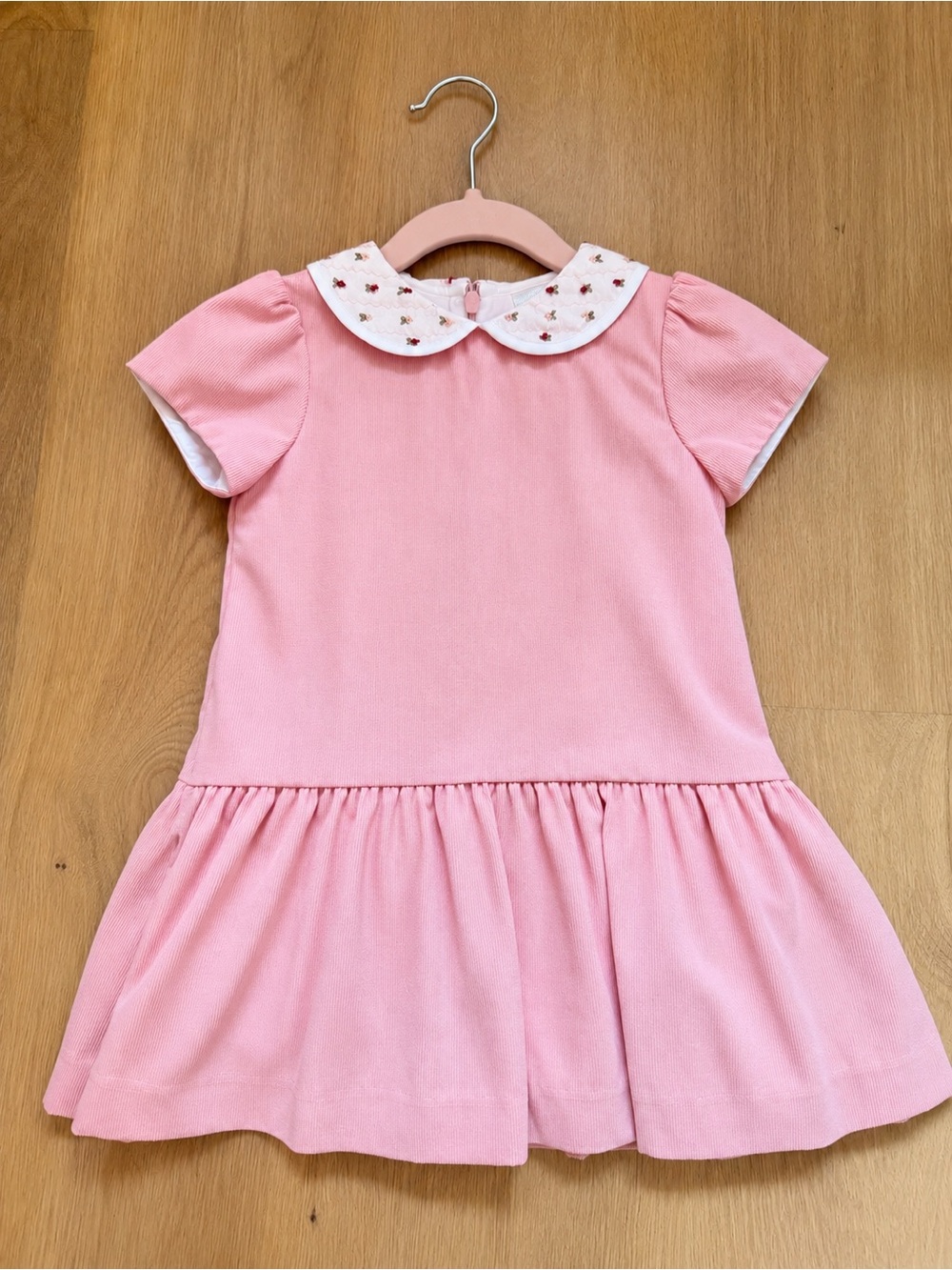 Edgehill Collection Pink Dress with Embroidered Peter Pan Collar